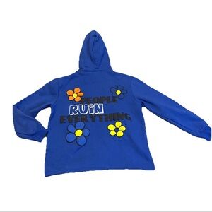 NOLAC People Ruin Everything Hooded Embroidery Sweatshirt Royal L 100% Cotton